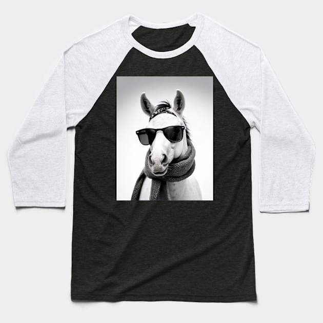 Portrait of Horse Wearing Sunglasses Baseball T-Shirt by SloganArt